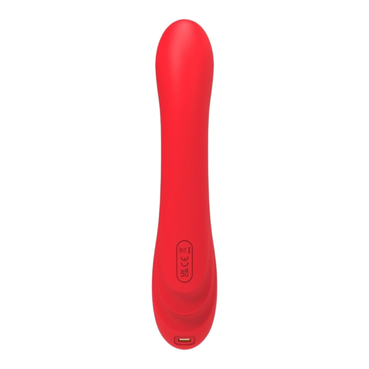 NCPARTIES LLC Firecracker red silicone personal massager with a smooth, ergonomic wand design and charging port.