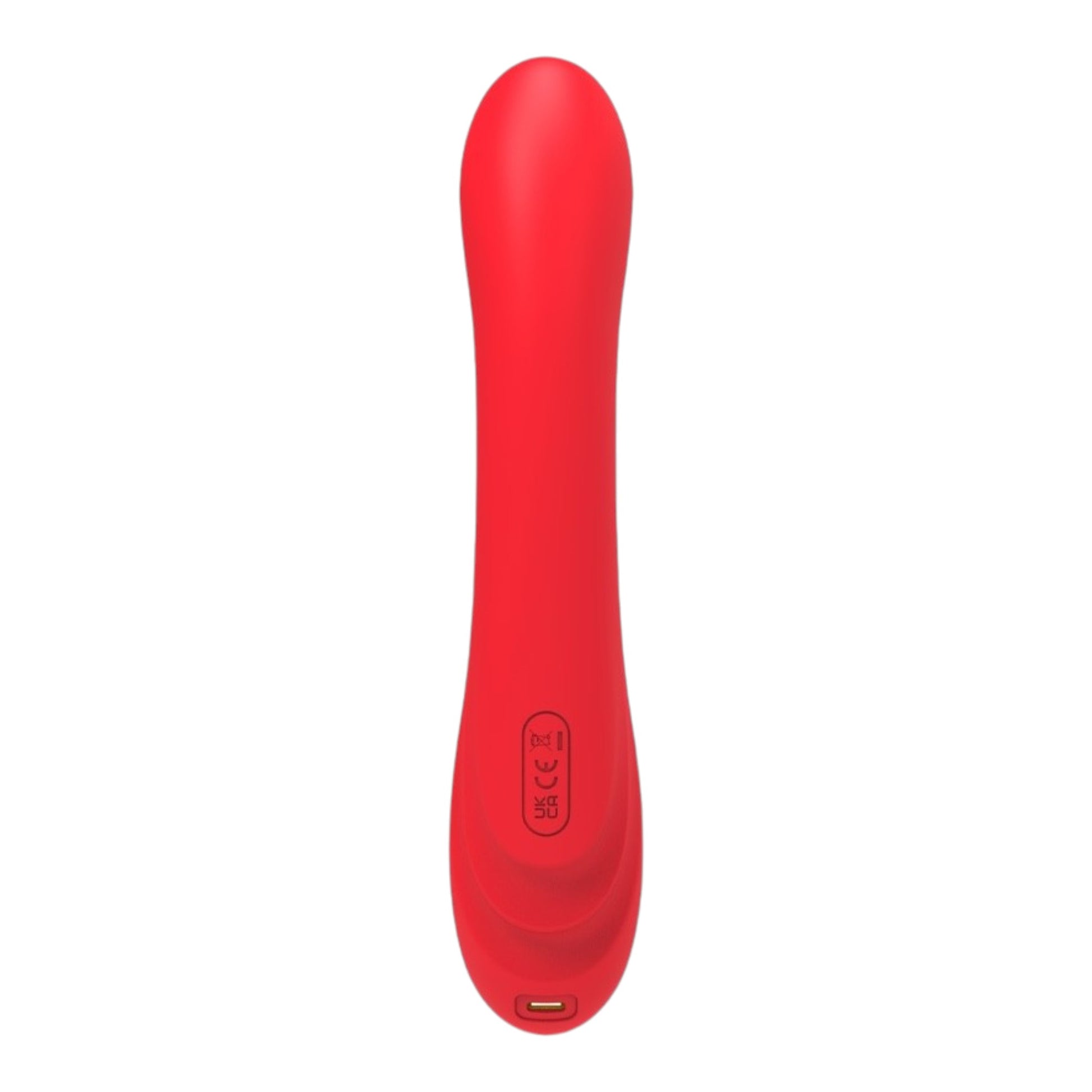 NCPARTIES LLC Firecracker red silicone personal massager with a smooth, ergonomic wand design and charging port.