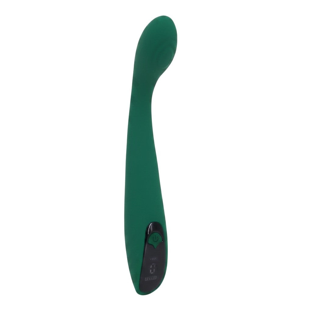 NCPARTIES LLC Jade dark green silicone curved personal massager with digital display and power button