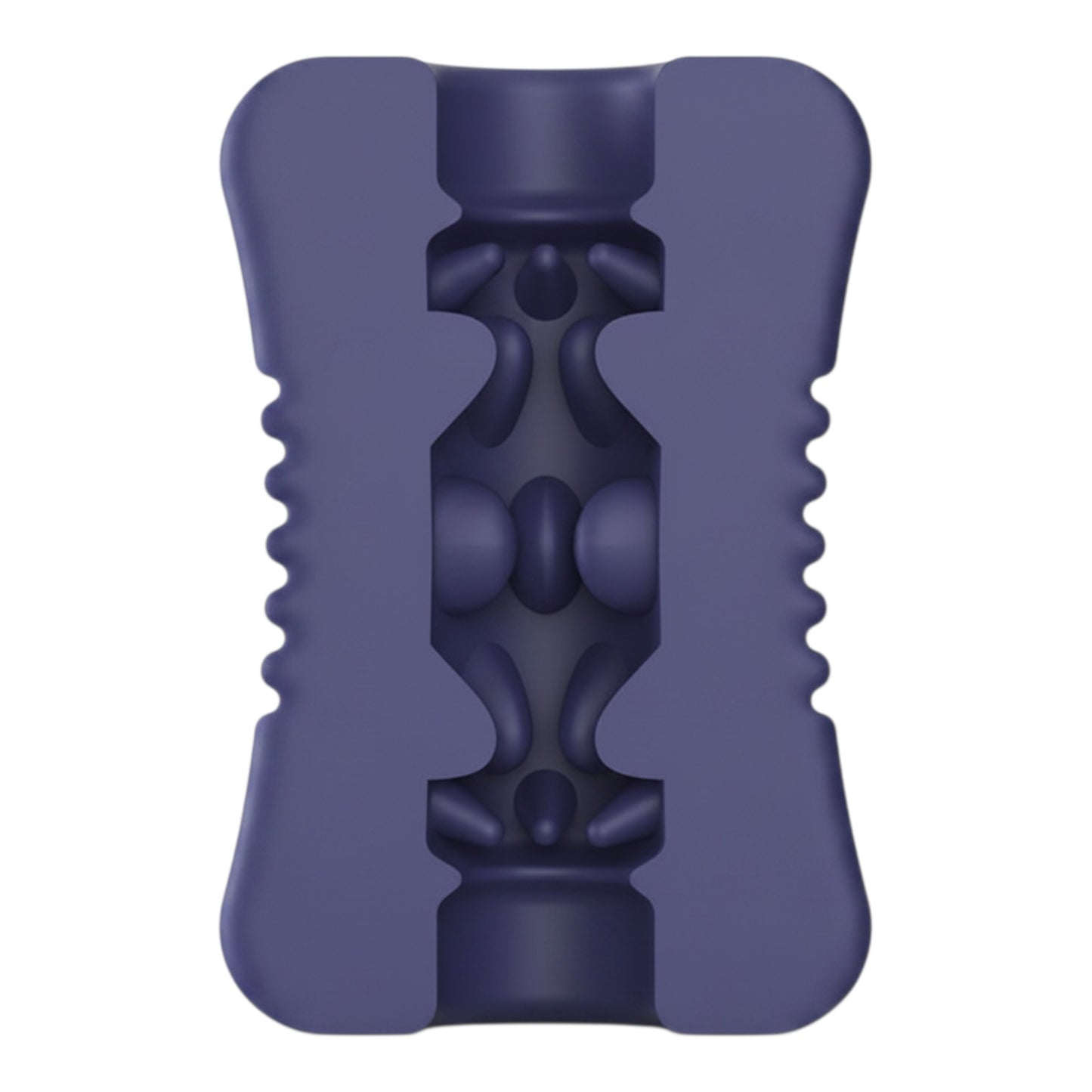 NCPARTIES LLC Night Rider dark purple textured silicone stroker with internal ribbed and studded stimulation nodes