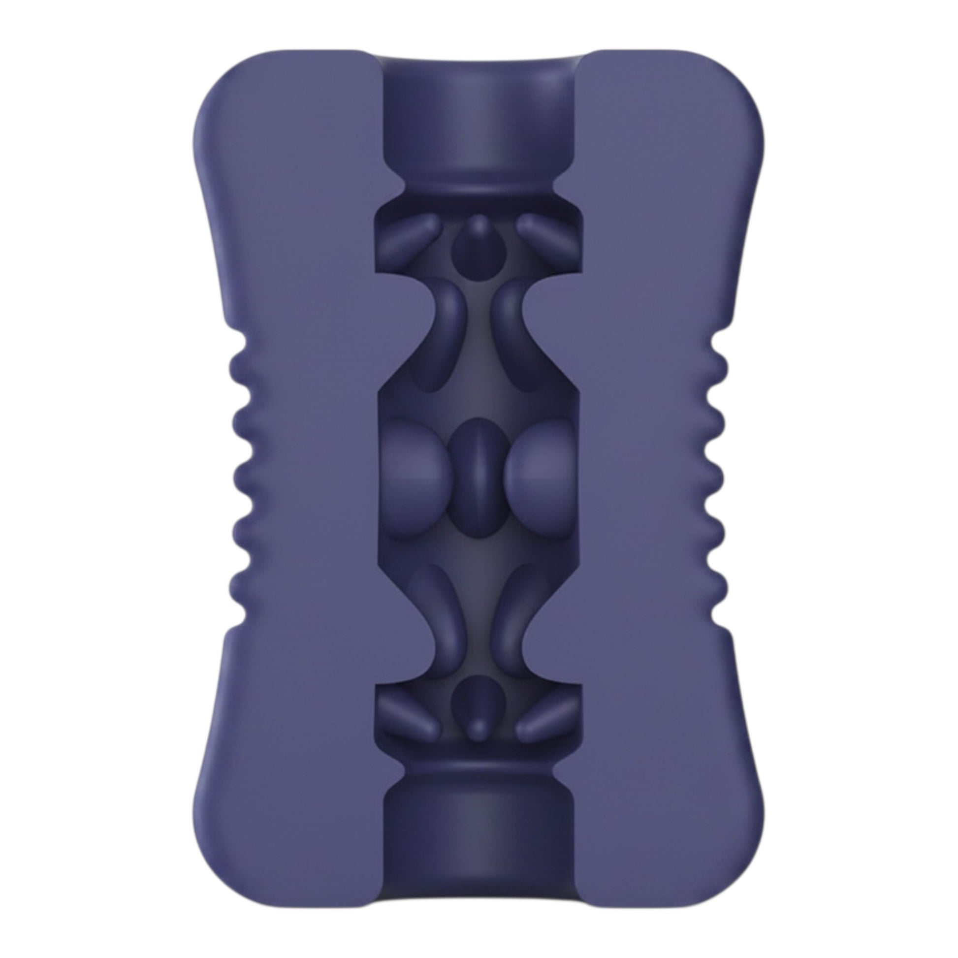 NCPARTIES LLC Night Rider dark purple textured silicone stroker with internal ribbed and studded stimulation nodes
